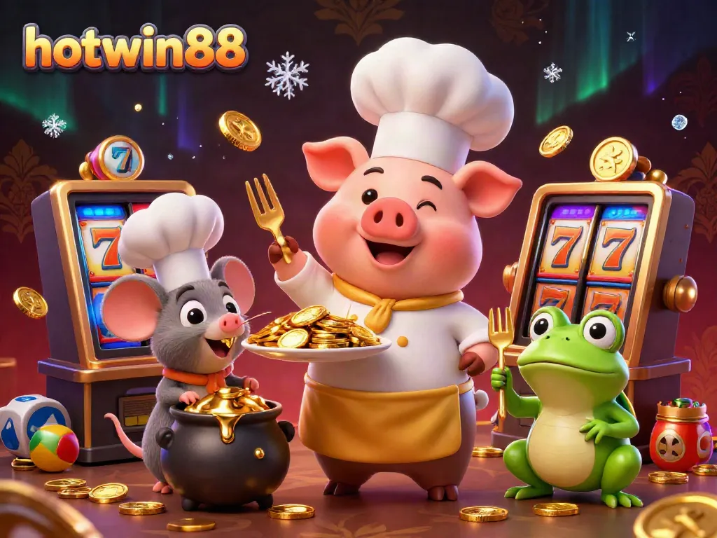Slot gacor di hotwin88 menyajikan koin emas, dengan karakter hiburan dalam suasana kasino yang hidup.