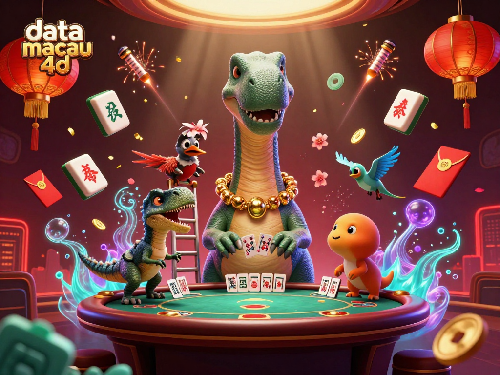 Engage in exciting data macau 4d gameplay with a fantastical casino scene showcasing dynamic characters and rich gambling elements.