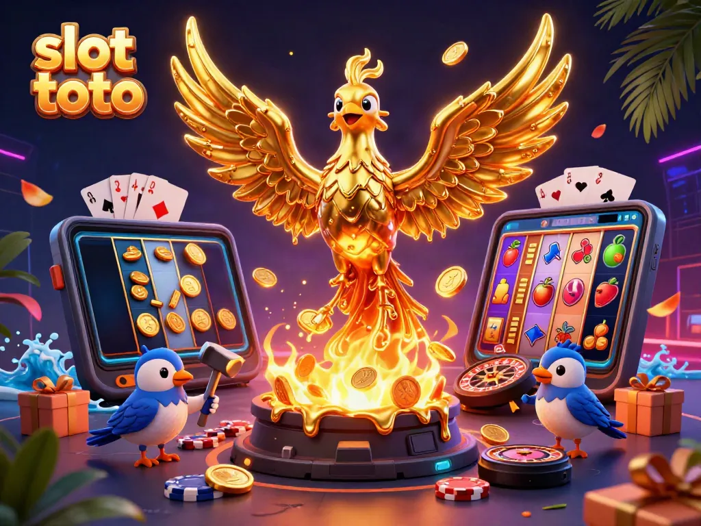 Engage with slot toto through vibrant gaming action featuring a molten phoenix and lively casino elements.