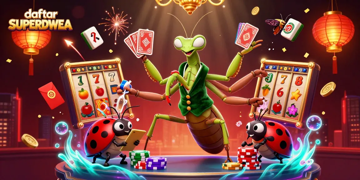 Engage with the fun of daftar SUPERDWEA while enjoying vibrant slot and gaming elements in a lively casino scene.