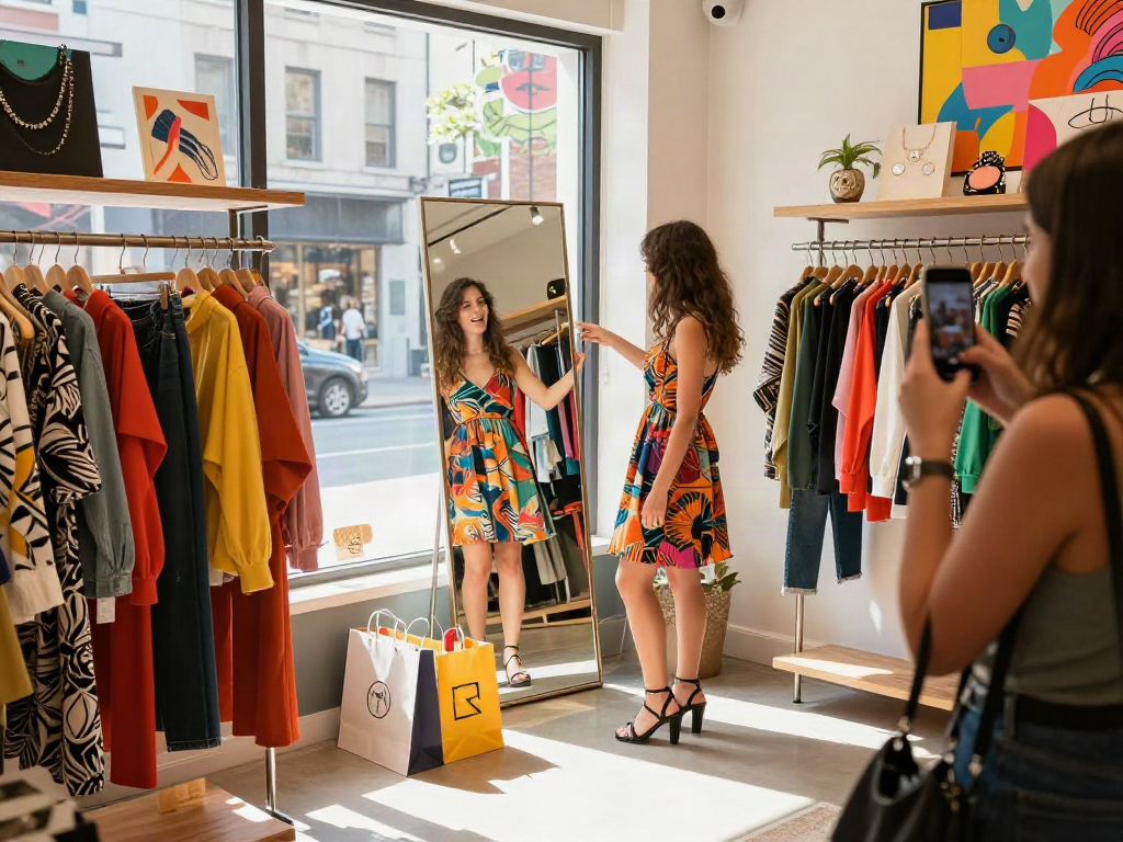 Stylish woman exploring boutique collection while shopping for trendy items, featuring bro138 fashion styles.