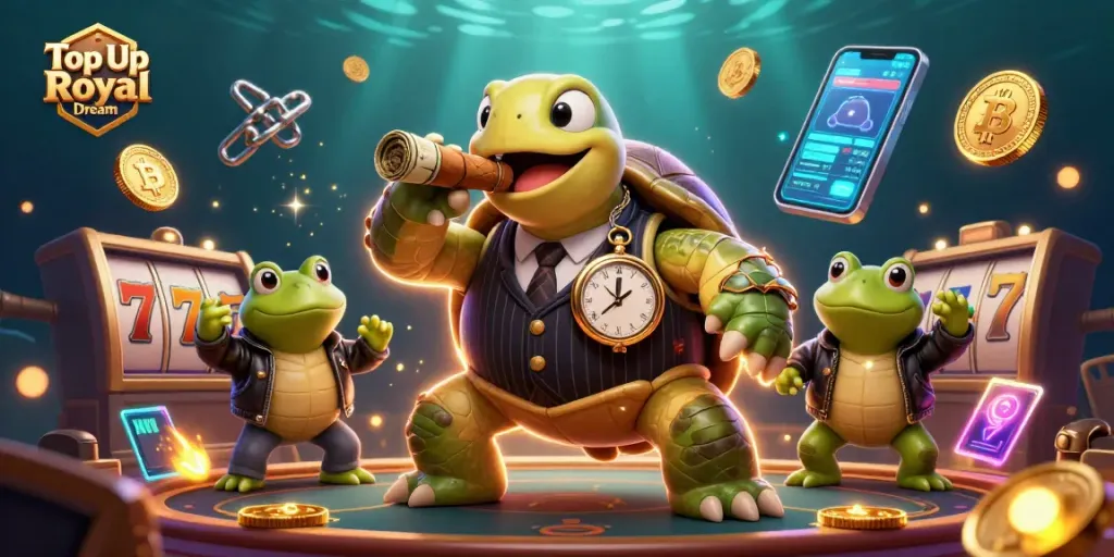 Top Up Royal Dream with a turtle in a mobster suit and bullfrog enforcers in a vibrant casino scene.