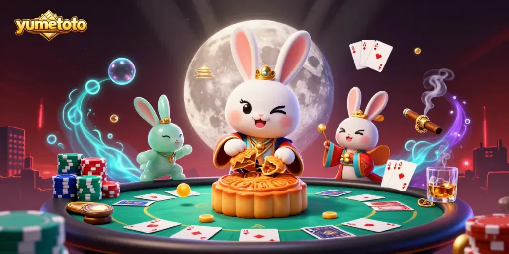 Engage in thrilling plays at yumetoto, where lunar-themed poker chips and moon rabbits collide!